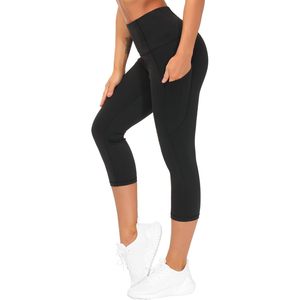 Pantalon de yoga capri à taille haute FOXA avec poches, leggings de sport pour femme, effet ventre plat - Product Image 1