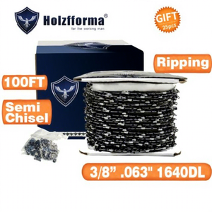 Rotolo da 100FT di catena per sega a nastro semichiselata da 3/8' .063'' Modello D0100HED6GV, 40 set di maglie di collegamento abbinate, 25 scatole per motoseghe - Product Image 1