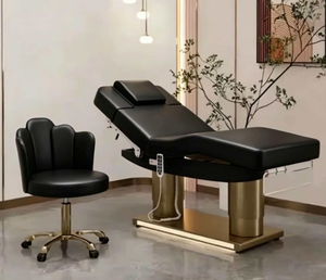 High Quality Luxury Beauty Facial Bed Comfortable Foot Control Cushion Golden Base Salon Furniture LED Light 2026 Hot Sale - Product Image 1