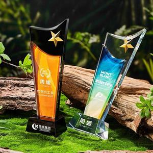 Trofeo <span class=keywords><strong>de</strong></span> Cristal Personalizado con Impresión UV, Diseño Duradero <span class=keywords><strong>de</strong></span> Estrella Dorada y Plateada para Regalos en Ferias Comerciales - Product Image 2