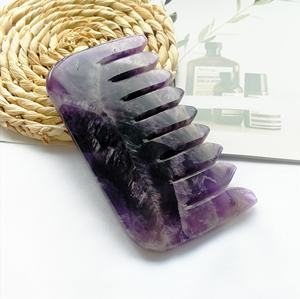 หวีนวดศีรษะคริสตัลหรูหรา ปี 2023 หวีกัวซาอเมทิสต์ หวีหยกธรรมชาติ หวีซี่กว้าง หวีสั่งทำพร้อมโลโก้ หวีคริสตัลบำบัดผม - Product Image 6