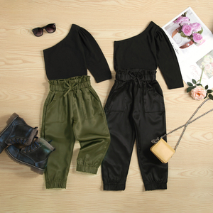 Conjuntos de Ropa de Otoño para Niñas, 2 Piezas, Blusa de Manga Larga con un Hombro Descubierto, Pantalones Elásticos, Conjuntos de 2 a 7 Años - Product Image 2