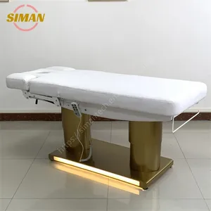 西曼高品质美容床豪华金色底座按摩床电动带发光二极管灯4电机专业水疗沙龙家具