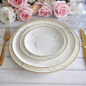Modern Nordic Fine Bone China <strong>Dinnerware</strong> <strong>Set</strong> Gold Rim White <strong>Marble</strong> Design for Wedding Party Hotel - Product Image 2