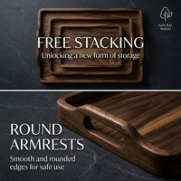 Ensemble de plateaux de cuisine uniques en bois d'acacia, grands plateaux de service avec poignées pour fêtes et événements