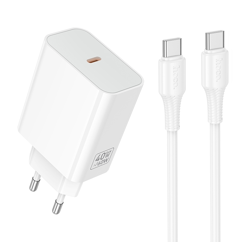 Hoco C161A Speed single port PD40W charger set(C to C)(EU) white