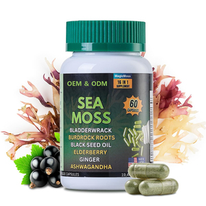 OEM Vegan Complex Sea <strong>Moss</strong> All in 1 Capsules with BLADDERWRACK BURDROCK ROOTS BLACK SEED OIL ELDERBERRY GINGER ASHWAGANDHA - Product Image 1
