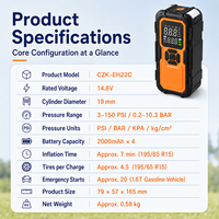 Démarreur de batterie 6-en-1 avec gonfleur de pneus, moniteur de pression, pompe à air pour voiture 14,8 V en ABS, affichage numérique, lumière LED, lumière d'urgence, CE