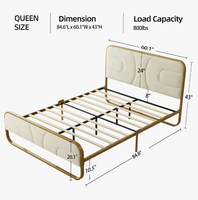 Vente en gros : Cadre de lit en métal au design le plus récent, taille Queen, avec tête et pied de lit en tissu, base de lit simple en fer pour chambre à coucher