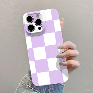 Cover per Cellulare in PC Rigido con Stampa Fotografica a Reticolo Viola e Bianco per iPhone 8 X Xr Xs 11 12 13 14 15 16 17 Pro Max - Product Image 2