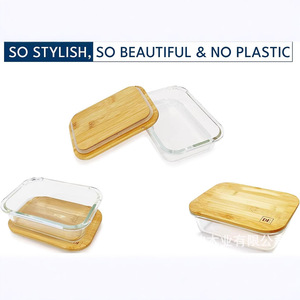 <b>Bamboo</b> Lid Glass Food Preservation Bowl Rectangle Airtight Storage <b>Container</b> Set For Kitchen Use - Product Image 4