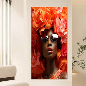 Affiches murales d'art de fleur rouge <span class=keywords><strong>peinture</strong></span> murale en porcelaine de cristal de portrait de femme noire - Product Image 5
