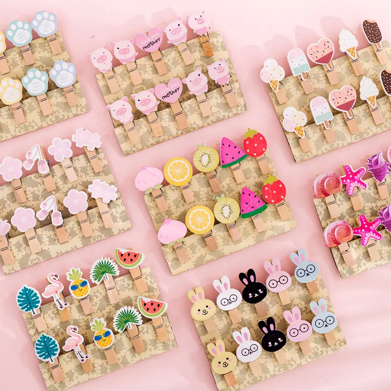 DIY Cute Cartoon New Fruit shell Ice cream Rabbit Mini Natural Wooden Photo Clips Clothespin Craft Decoration Clips Pegs