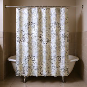 Rideau de douche en coton imprimé, motif floral, style classique, décoration de salle de bain - Product Image 2