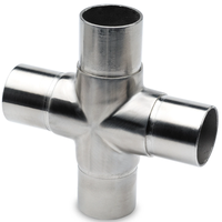 Connecteur en T à 4 voies à 180 degrés pour tube rond, en acier inoxydable satiné, pour balustrade