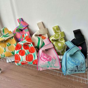 2025 Trendy <b>Cute</b> Crochet Wrist Knot Bag Floral Knitted <b>Purse</b> Small Knitting Beach Tote Gift Bag for Girls - Product Image 3