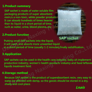 Tıbbi sağlıkta % suda çözünebilir film ile su çözülebilir SAP poşet sodyum poliakrilat çanta - Product Image 6