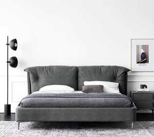 Modern Velvet Upholstered <b>Bed</b> Frame with Tufted Headboard Minimalist Design Soft <b>Bed</b> <b>Queen</b> King <b>Size</b> Metal Legs - Product Image 4
