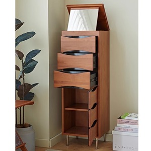 Solid Wood Dresser <b>Chest</b> With Mirror Cherry Wood Color Multi Drawer <b>Storage</b> Cabinet For Bedroom Living Room - Product Image 3