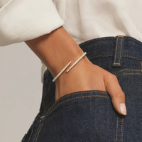 Bracelet jonc ouvert minimaliste entièrement pavé de diamants de laboratoire taille brillant, ajustable, pour femme, usage quotidien, en or massif 14 carats