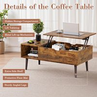 Compartiment caché moderne et grande étagère de rangement Table basse centrale en bois pour salon et bureau à la maison