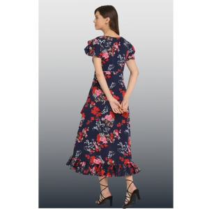 Robe à volants haut-bas florale de luxe UNITY pour femmes, tissu en crêpe doux et léger - Product Image 2