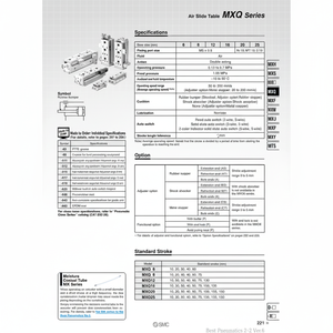 โต๊ะสไลด์แบบนิวเมติก SMC อุปกรณ์จัดการวัสดุ MXQ20-75AS - Product Image 1