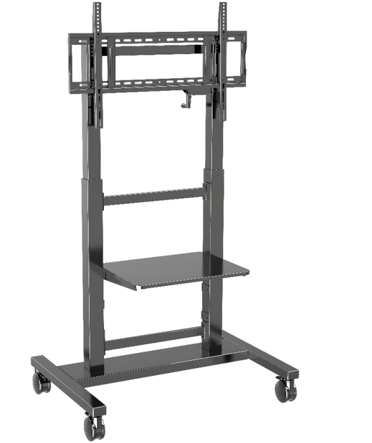 Portable Manual Height-Adjustable Steel TV Cart Trolley 100kg Load Capacity Modern Mobile Stand for Smart Display TV