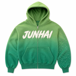 Custom High Quality Acid Washed Vintage Faded Distressed Sweatshirt 500gsm Hoodie <strong>Hooded</strong> <strong>Zip</strong> up Denim Puff Sleeve Jacket Hoodie - Product Image 4