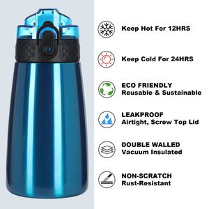 Oem Custom Electroplated Blue Insulated Vacuum Flask Stainless Steel <b>Kids</b> Water Bottle With Straw - Product Image 3