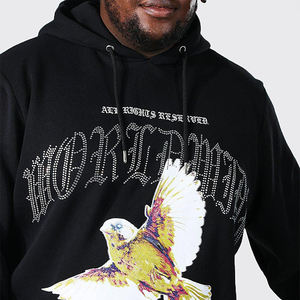 Sudadera con capucha de gran tamaño unisex para invierno, logotipo personalizado con estampado de diamantes de imitación, 100% algodón, manga larga, técnicas bordadas, venta al por mayor, OEM sólido - Product Image 2