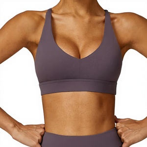 Women <b>Racerback</b> Sports <b>Bra</b> Deep V-Neck Medium Support Yoga Activewear Solid Color Spandex Polyester Top Fitness <b>Bra</b> - Product Image 2