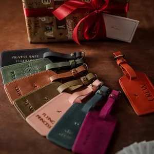 Etiquetas de equipaje de cuero, etiqueta de equipaje en blanco con logotipo personalizado, identificación de nombre, Saffiano, regalo de Navidad