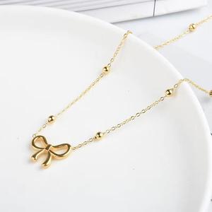 YWLY <strong>Fashion</strong> Stylish <strong>Bowknot</strong> 18K Gold Plated Stainless Steel Ball Bead Link Chain Bow <strong>Charm</strong> <strong>Pendant</strong> Necklace - Product Image 3