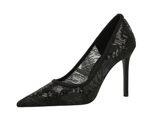 Nuevos Zapatos de Tacón Alto para Mujer 2025 con Encaje Brillante, Diseño de Malla Hueca, Punta Fina y Tacón de Aguja para Fiesta - Product Image 4