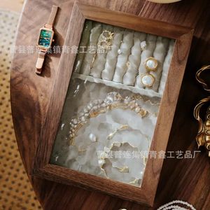 Solid Wood Jewelry <b>Box</b> With <b>Glass</b> Lid Rectangle Storage For Necklace Ring Earring Home Use Qx 317 - Product Image 3
