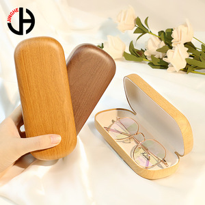 Étui à lunettes en métal JINGHE, motif grain de bois, couleur café clair/bois foncé, pour lunettes - Product Image 3