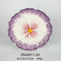 Service de vaisselle en céramique peinte à la main, motif marguerite violette, décor floral en relief, pour la décoration intérieure et cadeau de mariage