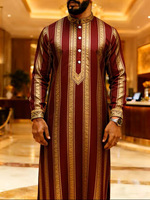 Qamis pour hommes à impression numérique 3D, demi-fermeture à quatre boutons, col montant, manches longues, style ethnique arabe, pour affaires, ville et soirées, vente en gros