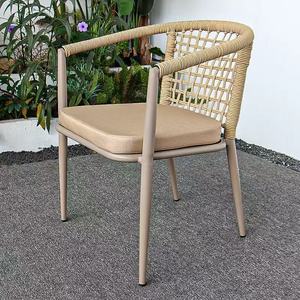 Modern Outdoor Rope Woven <b>Cushioned</b> Armchair with Metal Legs for Patio Dining and Garden Terrace - Product Image 2
