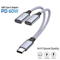 Adaptateur audio pour casque USB C vers prise jack 3,5 mm, tressé en nylon, 2 en 1, avec charge PD60W, adaptateur de type C pour iPhone 15 Samsung