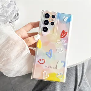 Coque de téléphone mignon dégradé amour coeur sourire visage pour samsung galaxy S24 S23 S22 plus ultra