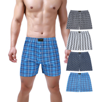 Boxer mi-hauteur à carreaux pour homme, tricoté, coupe ample, avec braguette boutonnée, respirant, pour usage décontracté, à la maison, au repos, au sommeil, à la plage et en vacances