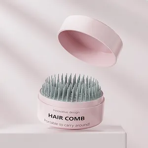 Mini Pocket Massage Hair Brush Ultra Soft Bristles Detangling Brush Pink Multi Pack Squirt Detangler Hair Brushes With Cover