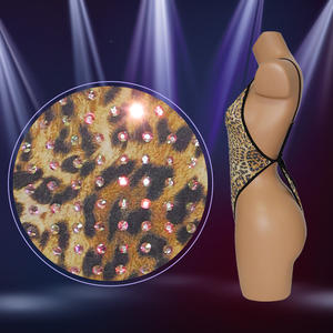 B102 Новый леопардовый купальный костюм Цельный Мягкий экзотический танцевальный костюм со стразами модный показ бикини костюм со стразами - Product Image 2