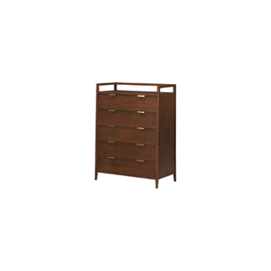 Commode haute en bois rustique et moderne avec 6 tiroirs, commode de rangement pour chambre à coucher de style mid-century, organisateur de meubles pour la maison - Product Image 1