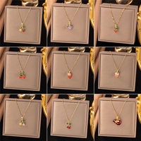 Rode kersen aardbei fruit hanger ketting roestvrij staal verguld zirkoon set trendy stijl cadeau voor vrouwen sieraden
