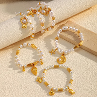 Bracelet élastique en perles de coquillages plaqué or en acier inoxydable style plage d'été DAIHE