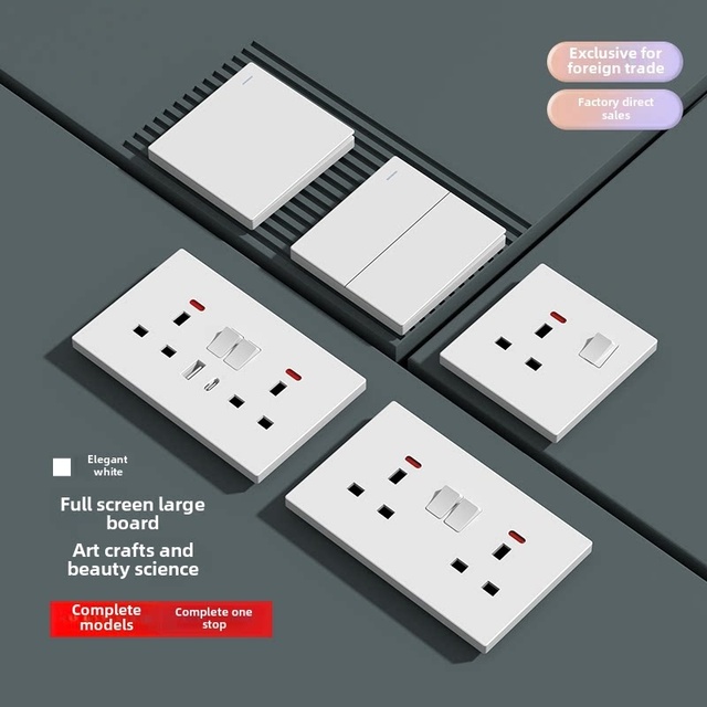 Hong Kong International British Standard Square Hole 13A Switch Socket White Multi-Function Power Socket Wall Switch and Socket