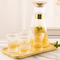 Ensemble de verres à eau de chevet en verre côtelé vintage avec couvercle, carafe, pichet pour boire, verrerie, théières et bouilloires